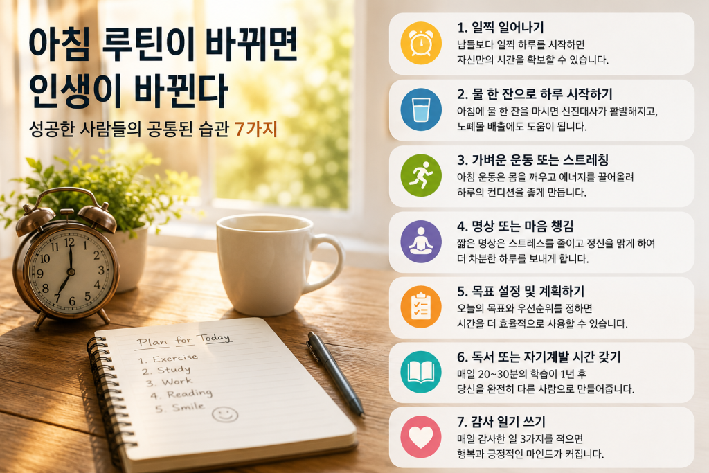 아침 루틴이 바뀌면 인생이 바뀐다: 성공한 사람들의 공통된 습관 7가지